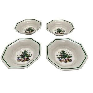 4 Vintage Nikko Christmastime Octagon All Purpose Cereal Soup Bowls   6.75”